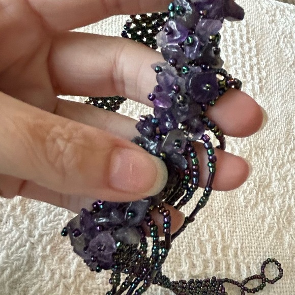 Absolutely Stunning Purple Amethyst & Beaded Vintage Choker Necklace - Picture 7 of 10
